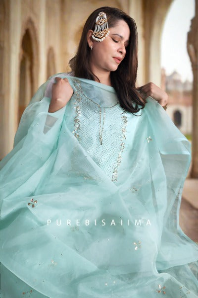 Aqua- Green Organza-Silk