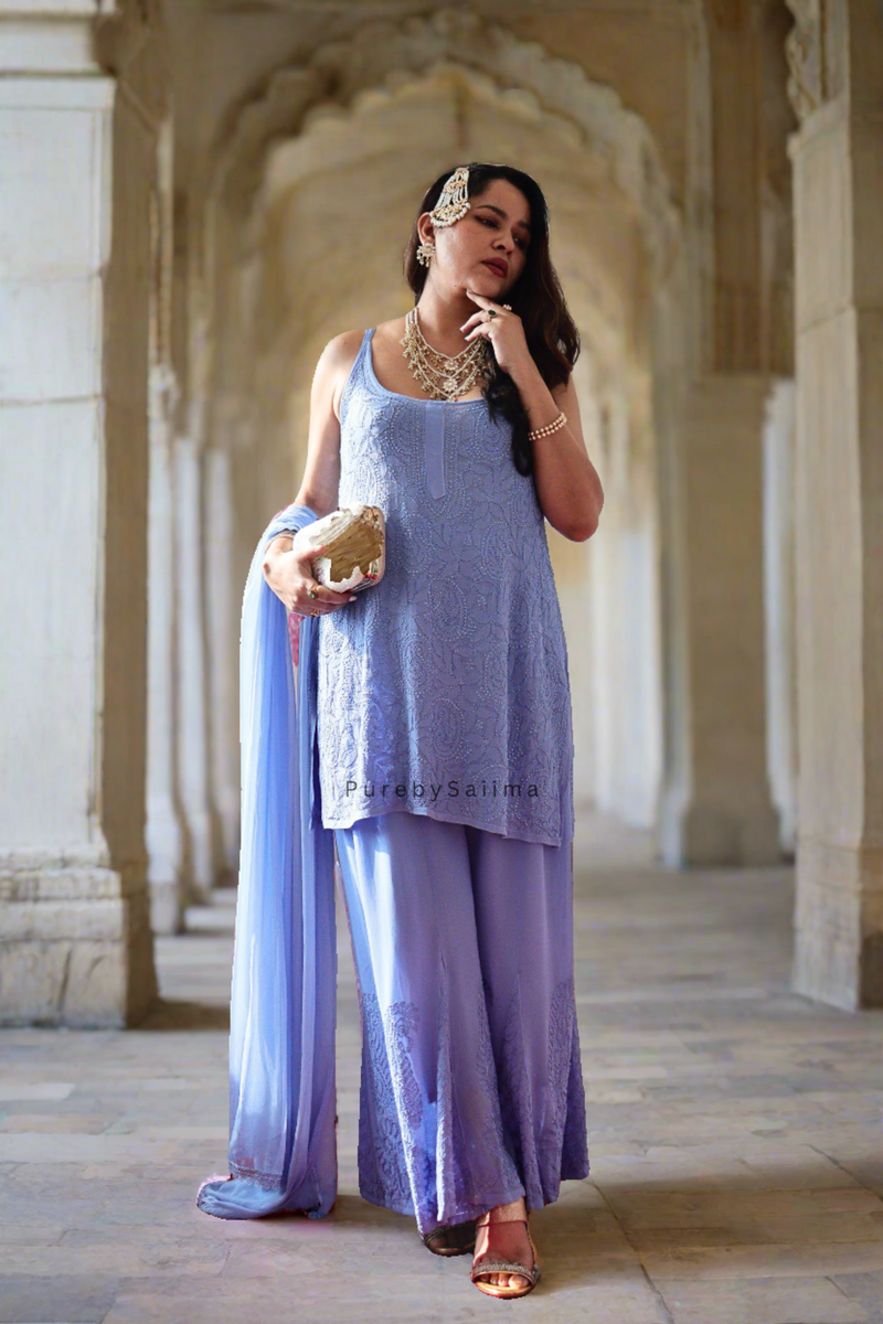 Ash Blue Sharara Set