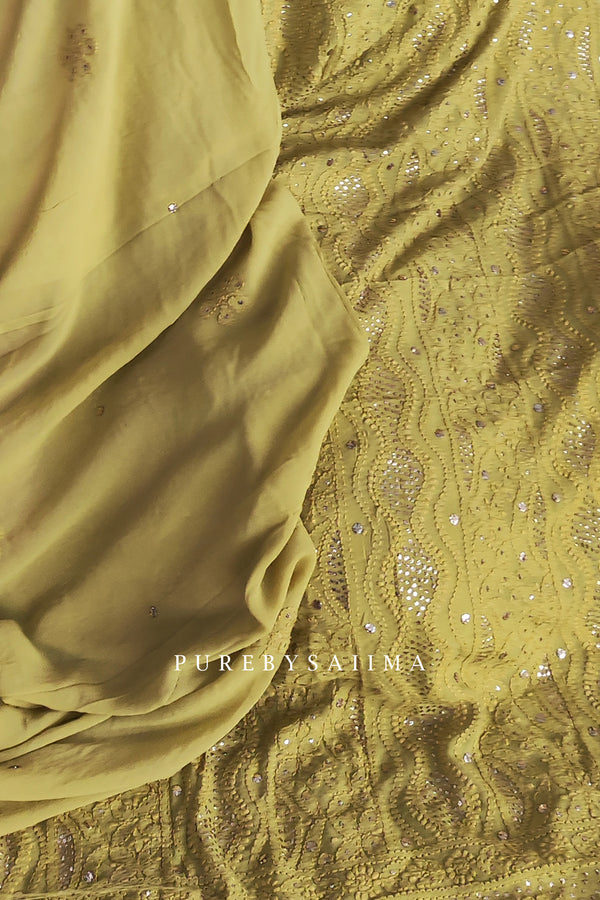 Mehndi- Gold Gorgette- Silk